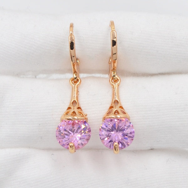 Boucles d'oreilles pendantes élégantes en zircone cubique ronde rose CZ Bijoux