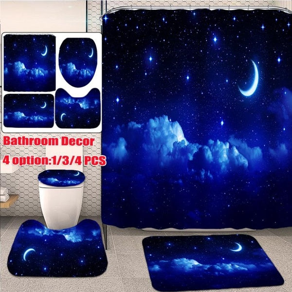 4 Options New Fashion 3D Printing Starry Sky and Moon Pattern Bathroom Decoration Waterproof Bathroom Shower Curtain Mats Rugs Set Non-Slip Bathroom