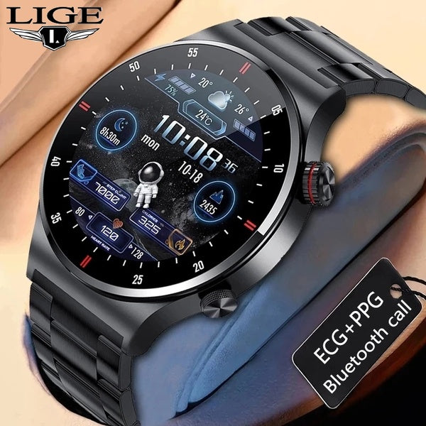 LIGE ECG+PPG Monitor Watch Bluetooth Call Smart Watch 2022 Men Full Touch HD Screen Sports fitness watch suitable for Men and Women NFC function Wate