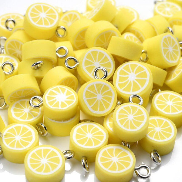 30pcs 10-13MM Polyester Clay Fruit Pendant Lemon Watermelon Orange Apple Cherry Clay Beads Charm DIY Jewelry Making Crafts Ornaments