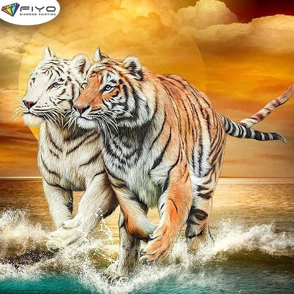 FIYO Tigher Diamond Painting Kits For Adults DIY 5D Diamond Mosaic Diamond Painting Home and Kitchen Fashion Canvas Pictures Wall Decoration Gifts Ar