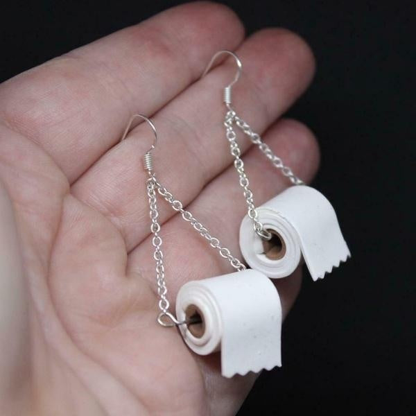Women Silver Toilet Paper Roll Earrings Hook Earing Polymer Clay Fashion Roll Up Paper Ear Wires Dangle Earrings