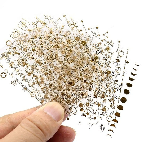 12Pcs-Lot Gold Moon Star 3D Nail Stickers Ultra-thin Adhesive Decals Nail Art Decorations Stamping Manicure Nails Stickers Tool