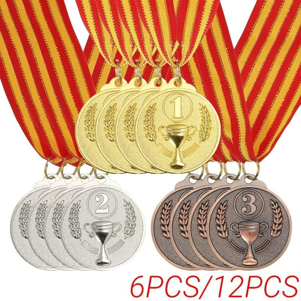 6pcs-12pcs Award Medals Gold Silver Bronze Winner Medals 1st 2nd 3rd Prizes with Neck Ribbon for Games Sports Competitions