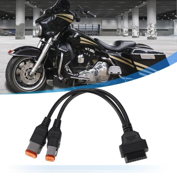 X AUTOHAUX Obd2 Cable for Harley 4pin+6pin 2 in 1 Motorcycle OBD Scanner Adapter,OBD Connector Work with Many Motorcycle Diagnostic Tool 16 Pin to 4