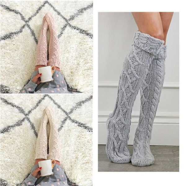 Fashion Woman Keep Warm Knee Socks Stripe Calf Socks Winter Medium Stockings Christmas Socks