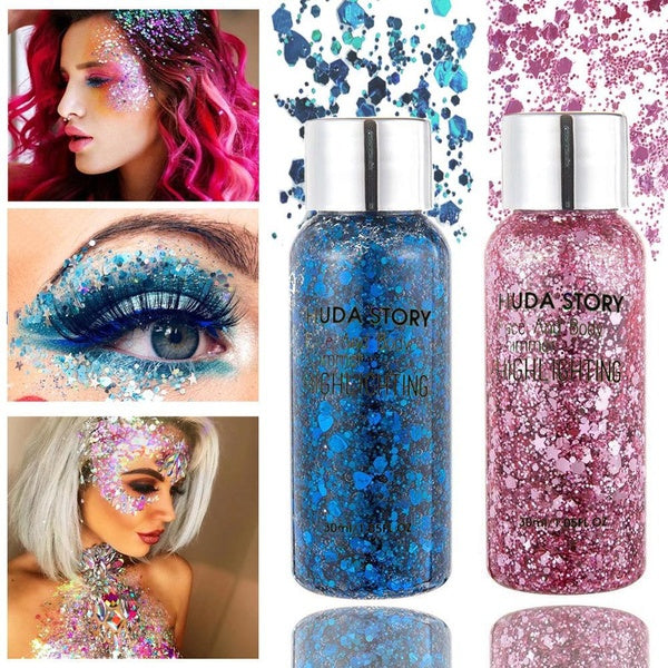 Laser Sequins Gel Mermaid Scale Face Body Decoration Sequins Liquid eye shadow Colorful Body Glitter Gel, Face Glitters Body Gel Sequins Shimmer Liqu