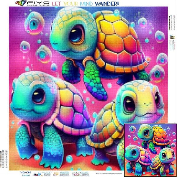 FIYO Three Little Turtles DIY 5D Diamond Painting Full Drill with Number Kits Home and Kitchen Fashion Mosaic Diamond Painting Canvas Wall Decoration