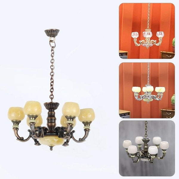 1:12 Doll house Miniature Chandelier Light Ceiling Lamp Light Model Furniture Accessories For Doll House Decor Kids Play Toys Matron Inn