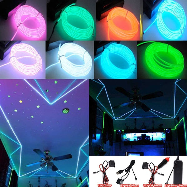 2 m-3 m-5 m LED bandes lumières EL fil enseigne au néon chaîne bande corde tube néons flexible bricolage pour bar maison chambre fête étanche rétro-é