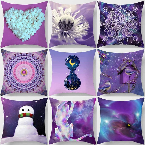 ins style purple printed square pillowcase, used for home decoration, car sofa cushion cover (45cm * 45cm)