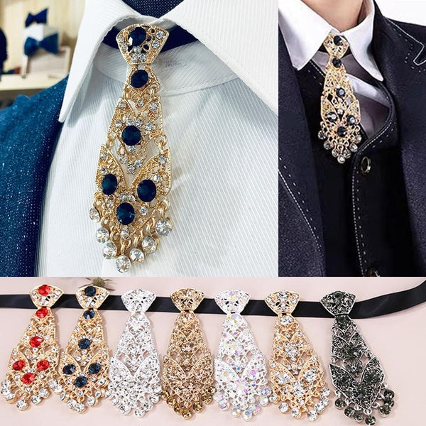 Kids Men and Women's Vintage Costume Faux Rhinestone Tie Adjustable Crystal Necktie Glitter for Wedding Costume
