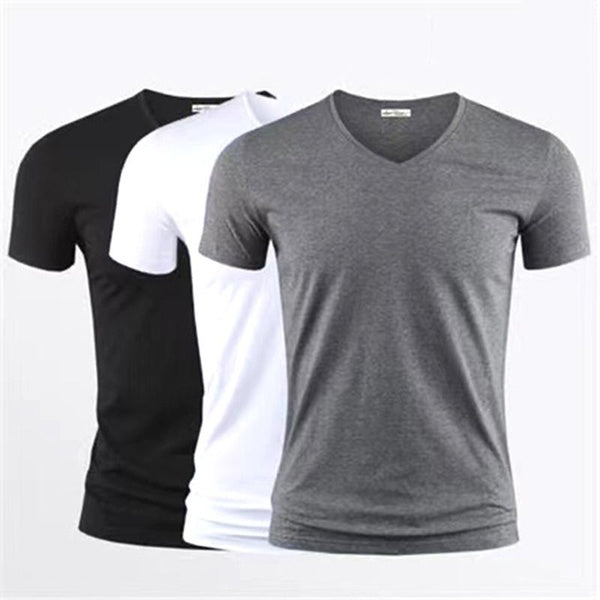 Men's T Shirt Pure Color V Collar Short Sleeved Tops Tees Men T-Shirt Black Tights Man T-Shirts Fitness For Male Clothes