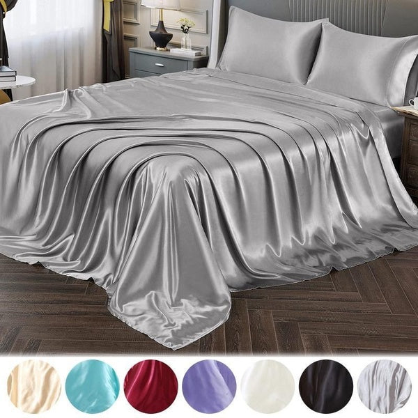 Luxury Simulation Satin Silk Duvet Cover Home Textile Fashion Solid Summer 1-2-3 Pcs Bedding Set Soft Quilt Cover Pillowcase (King Queen Twin Single