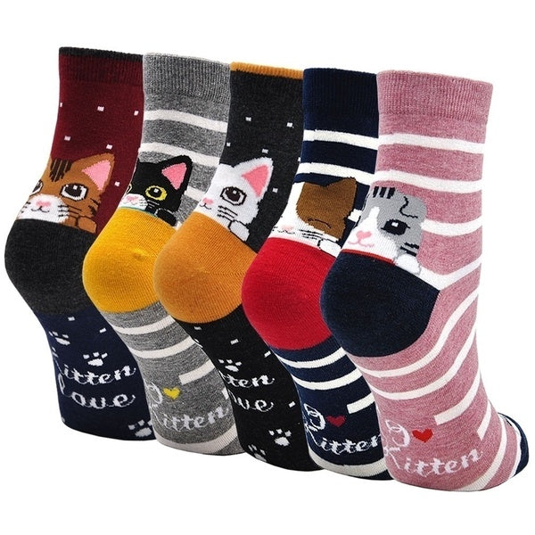Womens Cotton Animal Socks Novelty Cartoon Dog Cat Socks Ladies Cute Fast Food Pizza Pattern Mini Crew Socks Funny Christmas Gift for Girls Ladies 5