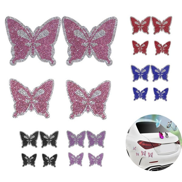 4PCS-Set Bling Bling Rhinestone Butterfly Sticker for Car, Car Decorative Anti Scratch Sticker Automotive Decorative Decals