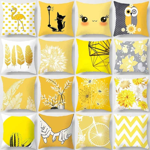 Yellow element printed pillowcase for home decoration (45cm * 45cm)