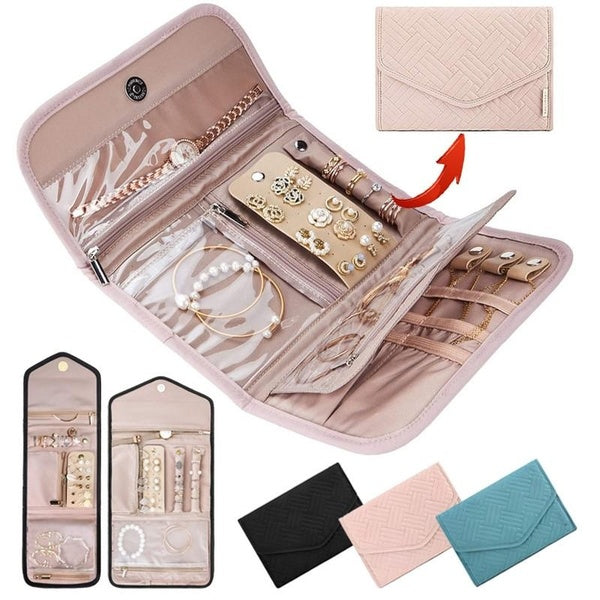 1pc Travel Jewelry Organizer, Small Jewelry Storage Book Bag, Portable Foldable Waterproof Travel Jewelry Storage Bag, Multifunctional Makeup Bag For