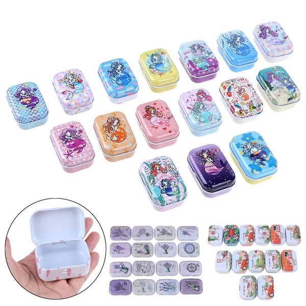 Cartoon Mermaid Unicorn Alpaca Lavender Tin Box Holiday Pattern Small Jewelry Needle Candy Storage Boxes House Decoration Collectables Display