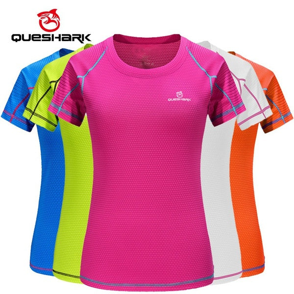 QUESHARK femmes'séchage rapide course t-shirt hauts minces respirant Yoga Camping randonnée cyclisme T-shirts t-shirts taille asiatique