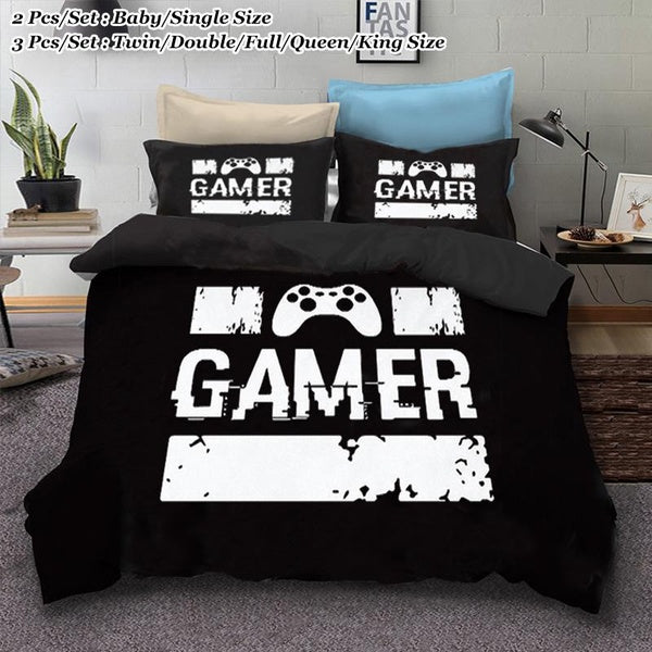 2-3 Pcs Home Decor Gamer Bedding Set 3D Digital Printing Black Duvet Cover Pillowcase Baby-Single-Twin-Double-Full-Queen-King Size