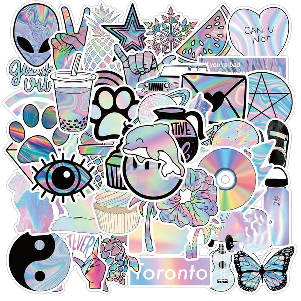 10-25-50Pcs Alien Dreamy Rainbow Gradient Colors Stickers Vinyl Waterproof Stickers,for Laptop,Luggage,Car,Skateboard,Motorcycle,BicycleDecal Graffit