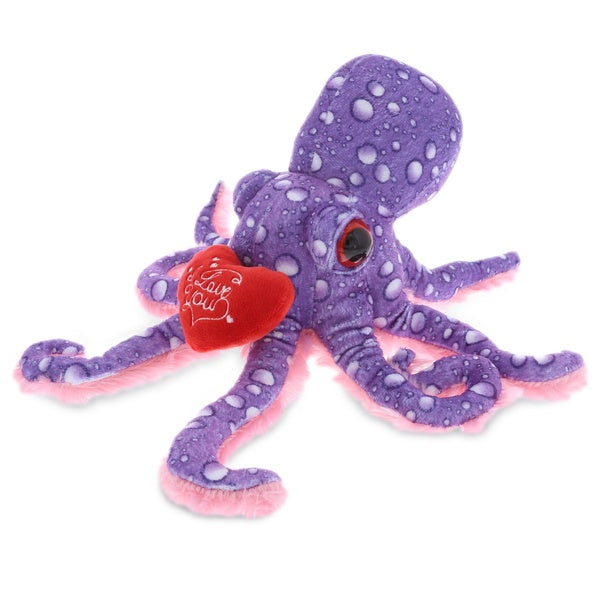 DolliBu I LOVE YOU Wild Collection Plush Purple Octopus Valentine Gift - 12"