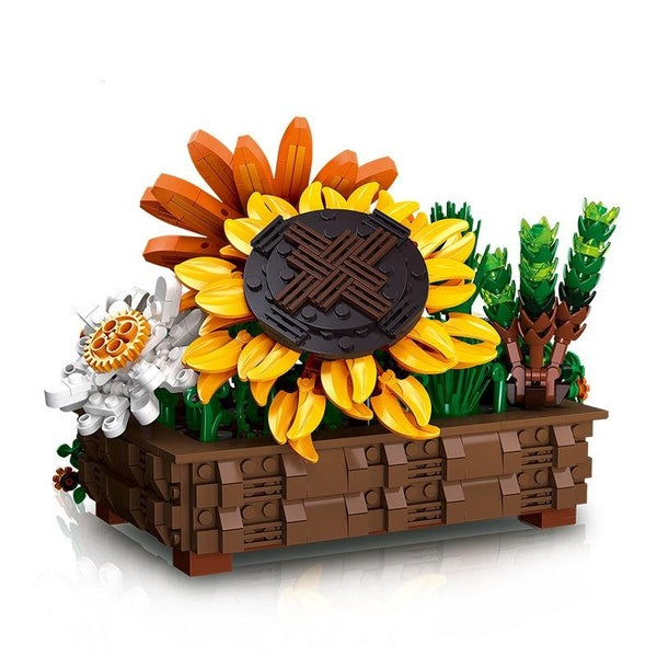 Creative Simulation Flower Series Sunflowers Chrysanthemums Succulent Plants Home Decorations Building Blocks Bricks Toys Gifts