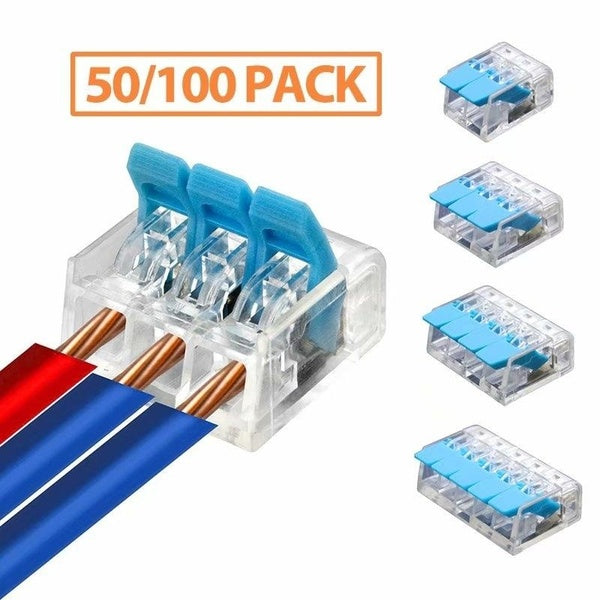 (50-100 Pack) New Lever Nut Splicing Electrical Wire Connectors 2-3-4-5 Port Conductor Compact Quick Wiring Cable Terminal Blocks