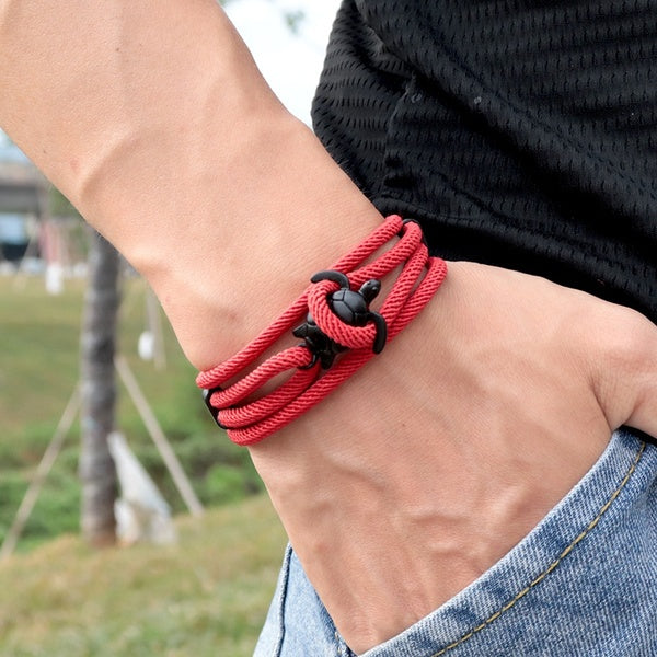 Multilayer Red Milan Rope Men bracelet Charms Handmade Animal Sea Turtle Braclet Wristband Jewelry For Men Women Viking Jewelry