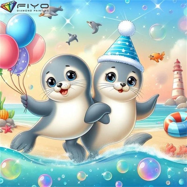 FIYO Seal DIY 5D Diamond Painting Full Drill with Number Kits Home and Kitchen Fashion Mosaic Diamond Painting Canvas Wall Decoration Gift Crafts for