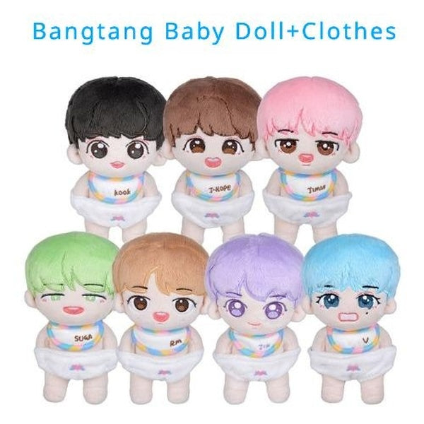 15cm Kpop Bangtan 防弾少年団 Baby Dolls Cotton Plush Doll with Scarf and Pants Jungkook Jimin V Suga RM Jin J-hope