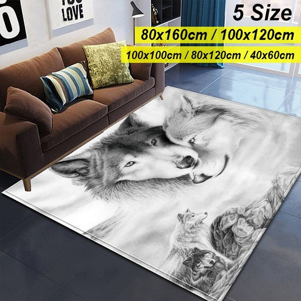 3D Couples Wolf Carpet Non-slip Area Large Rugs Living Room Bedroom Soft Carpet Kitchen Bathroom Absorbent Floor Mat Doormat(Size:40X60cm -80X120cm-1