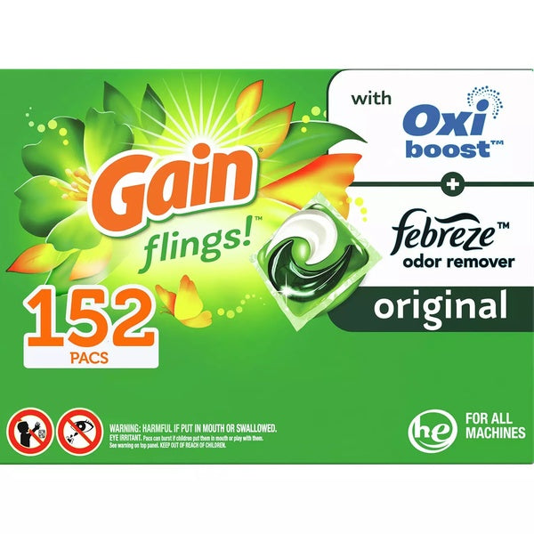 Gain Flings! 3 in 1 Laundry Detergent Pacs, Original Scents (152 ct)