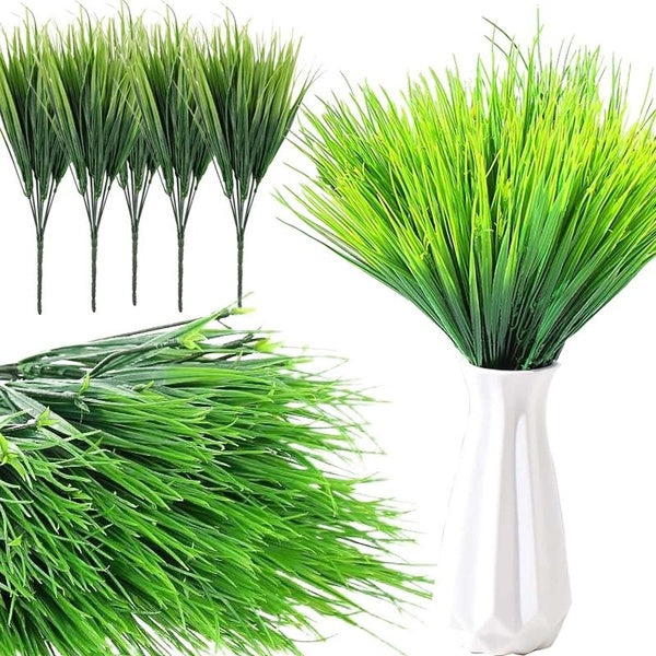 1-2-4-8Bundles Artificial Grasses Plants, UV Resistant Artificial Shrubs Wheat Grass Plastic Faux Shrubs Artificial Greenery Stems For Spring Summer