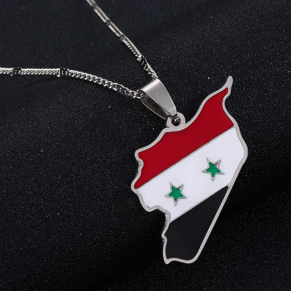 Acier inoxydable émail syrie carte drapeau pendentif colliers mode syriens carte charme bijoux
