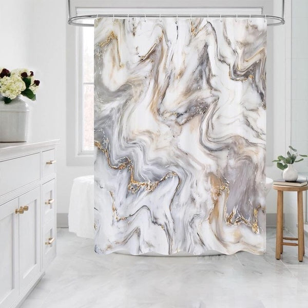 Waterproof Bathroom Shower Curtain, Luxury Marble Print Bathroom Curtain, Soft Mildew-Resistant Machine Washable Shower Curtain, Metal Reinforced Gro