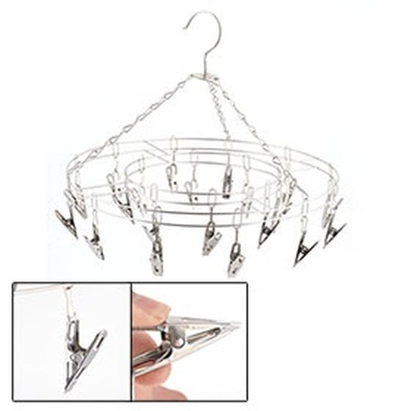 Household Bathroom Stainless Steel 20 Clips Socks Clothes Hanger Rack Silver Tone