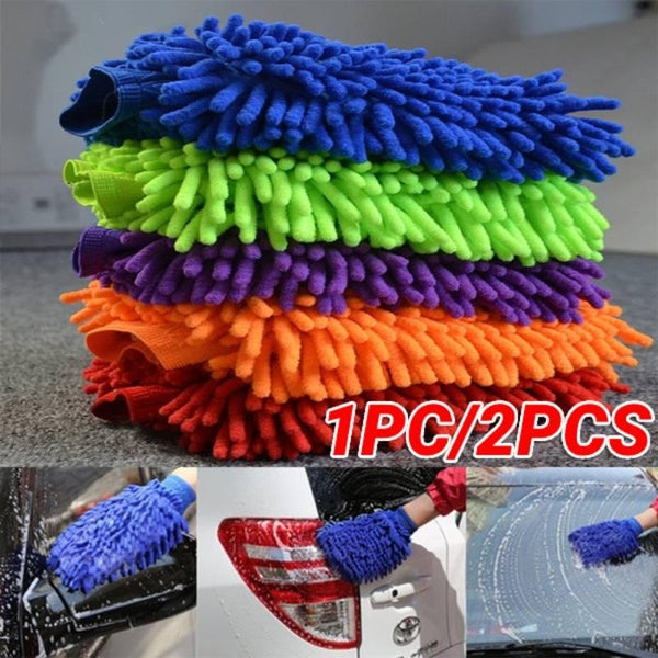 1pc-2pcs Car Wash Glove Microfiber Chenille Double Sided Car Washing Gloves Car Care Cleaning Towel Cloth Mitt Wax Detailing Brush Scratch Free Glove