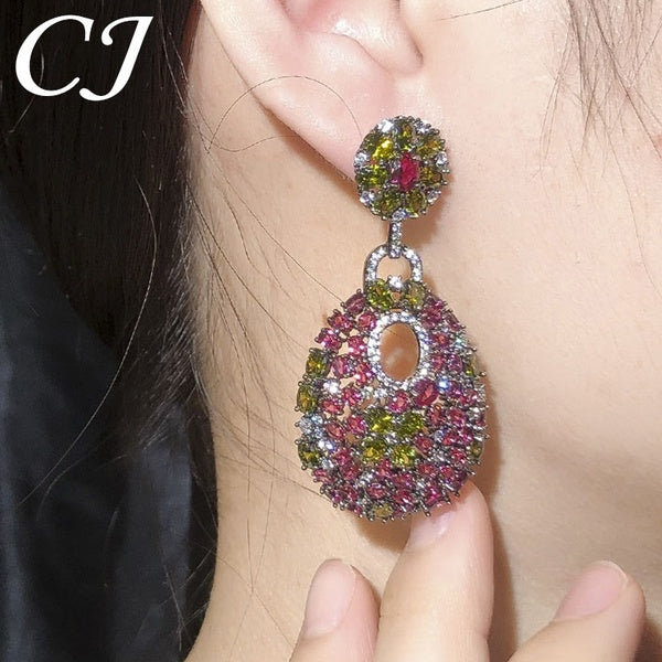 CANDICE éthiopien mariage banquet fête bijoux pavé réglage pistolet noir plaqué design évidé coloré CZ grand Vintage boucles d'oreilles pendantes Boh