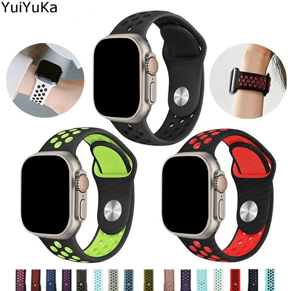 YuiYuKa Breathable Silicone Strap for Smart Watch Ultra 2-Ultra 49mm 9 8 7 41mm 45mm 40mm 44mm 38mm 42mm for Smartwatch Series 9 8 7 SE 6 5 4 3 2 1,