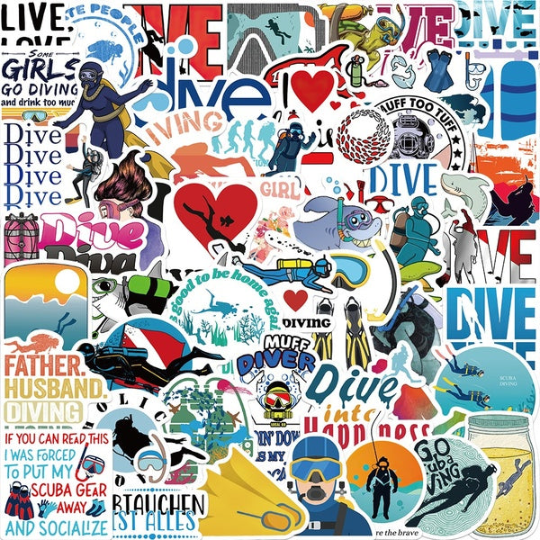 10-50Pcs Cartoon Summer Diving Swimming Stickers Diver Stickers Dive Graffiti Stickers for DIY Luggage Laptop Skateboard Motorcycle Bicycle Stickers