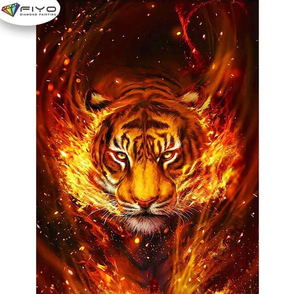 FIYO DIY 5D Tiger Diamond Painting Full Drill with Number Kits Home and Kitchen Fashion Mosaic Diamond Painting Canvas Wall Decoration Gift Crafts fo
