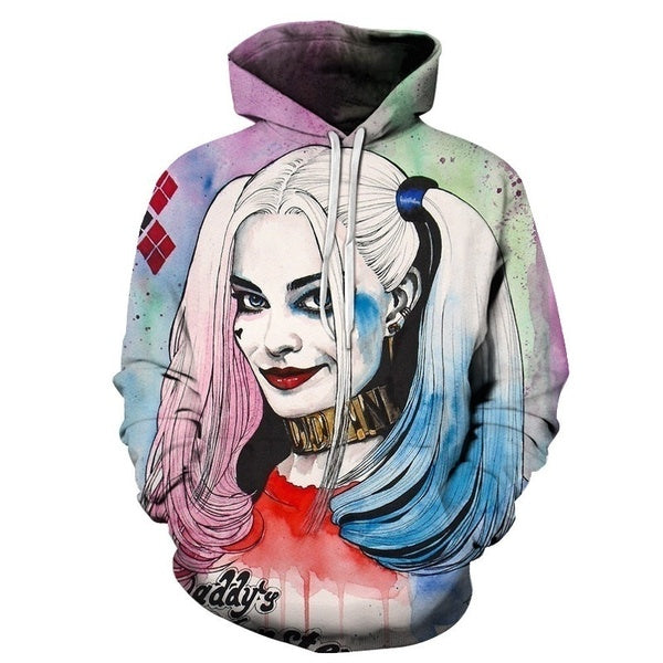 2019 Newest Harajuku Men's Punk Print 3D Cartoon Harley Quinn Long Sleeves Hip Hop Hooded Hoodies Sweatshirt