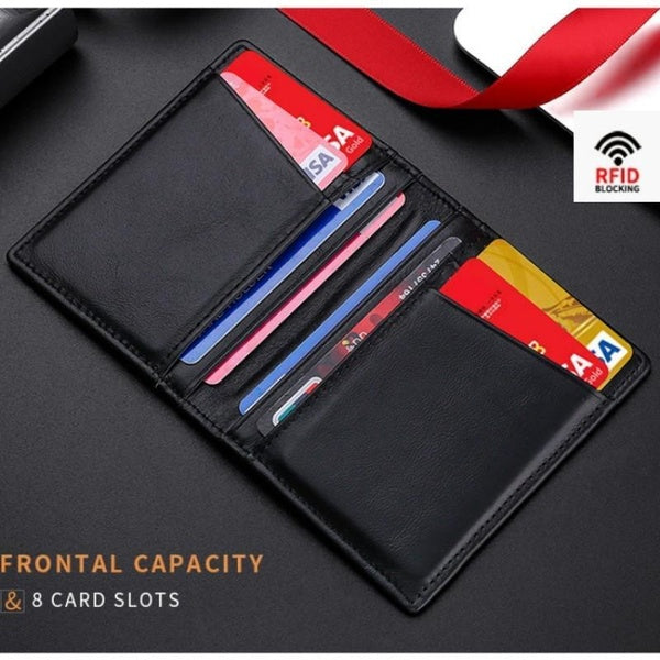 Étui pour cartes de crédit en cuir véritable RFID, portefeuille fin pour cartes d'argent, paquet de porte-cartes de Bus