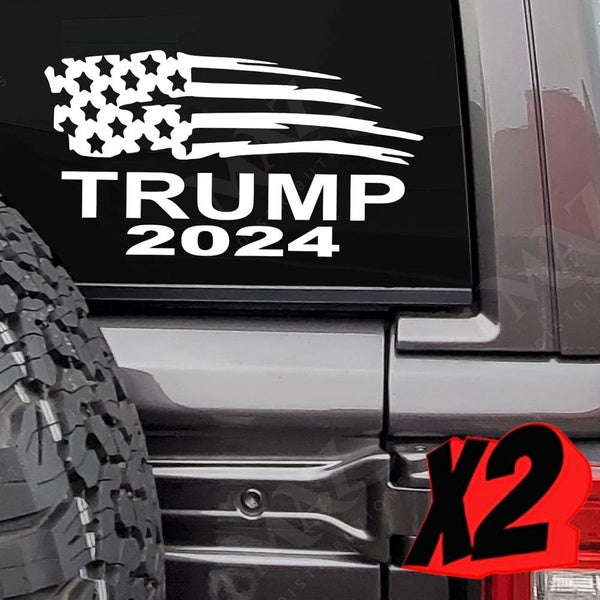 2X Trump 2024 Sticker Vinyl American Flag Trump Sticker for Car, Truck, SUV, Wagon, and Van Indoor and Outdoor Use Decal for Laptop Cup