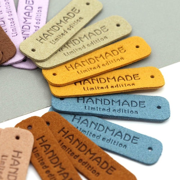 20-50-100Pcs Handmade Label Limited Edition Tags For Clothing Colorful Leather Label For Hats Hand Made Knitting Accessories 54x15MM