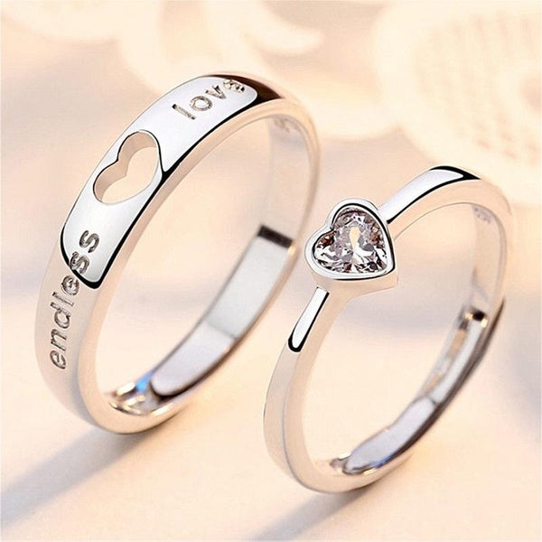 2 pièces-ensemble Zircon coeur correspondant Couple anneau pour femmes hommes pour toujours amour sans fin ouverture anneau charme saint valentin bij
