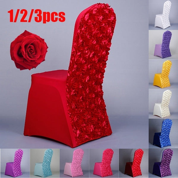 1-2-3pcs Red Wedding Chair Covers 3D Rose Flower Universal Stretch Spandex Chair Covers for Weddings Party Banquet Table Decoration