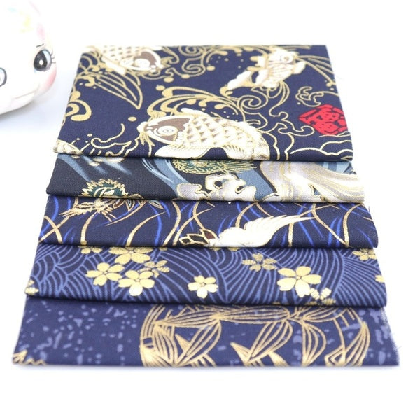 5 Pcs-lot 20X25CM Bronzing Japanese Japanese Floral Twill Cotton Fabric, DIY Handmade Tissu Fat Quarter Bundls of Quilting Patchwork Sewing Scrapbook